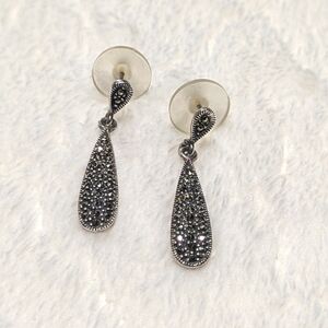 Vintage Sterling Silver and Marcasite Drop Pierced Earrings